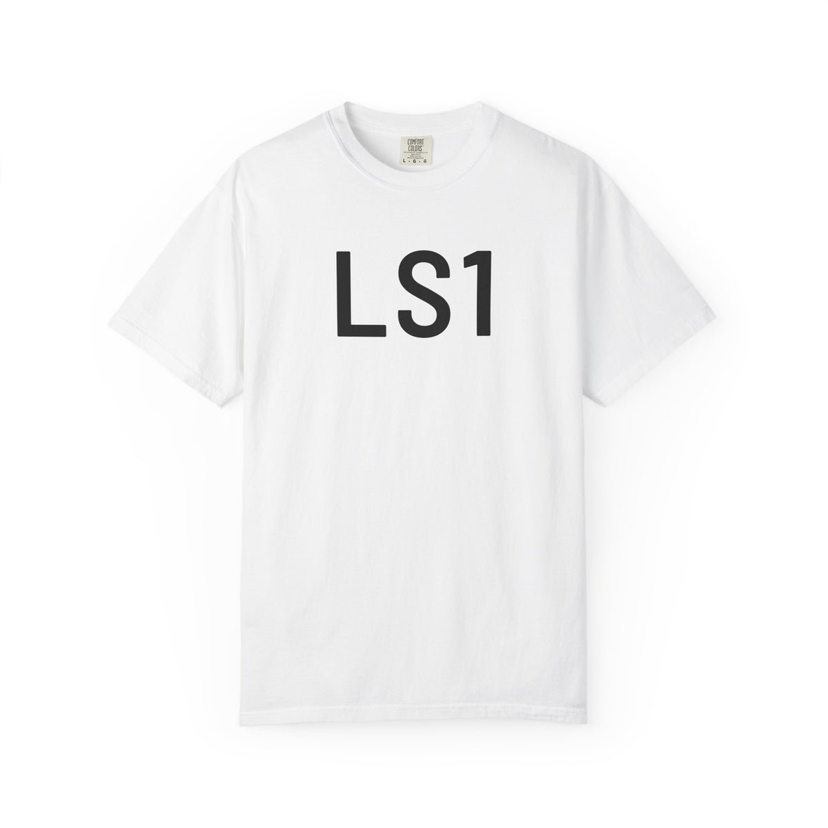 White T-shirt with black “LS1” logo print on the front