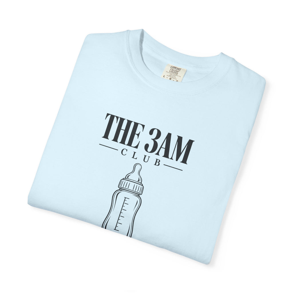 Light blue baby bottle graphic t-shirt with “THE 3AM CLUB” text and bottle icon
