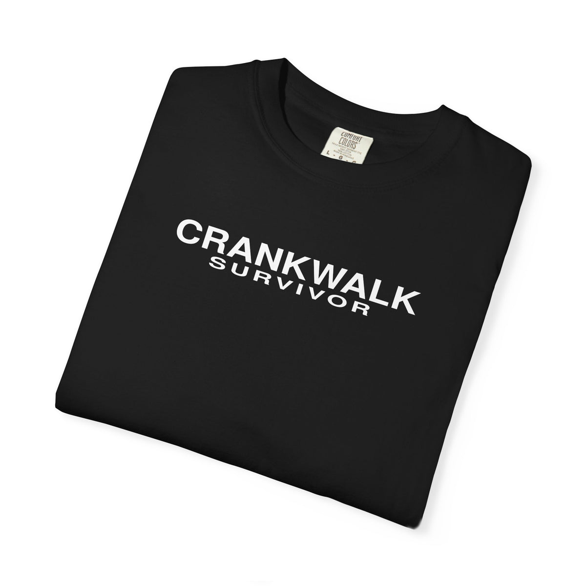 Black Crankwalk Survivor T-shirt with front logo print and crew neckline.