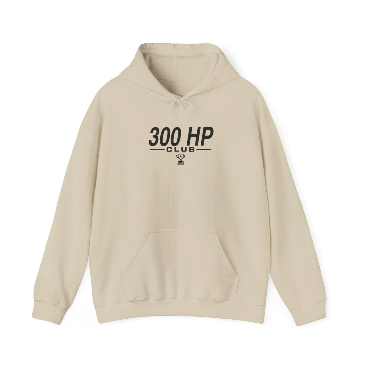 Sand/beige pullover hoodie with drawstring hood and front pouch pocket
