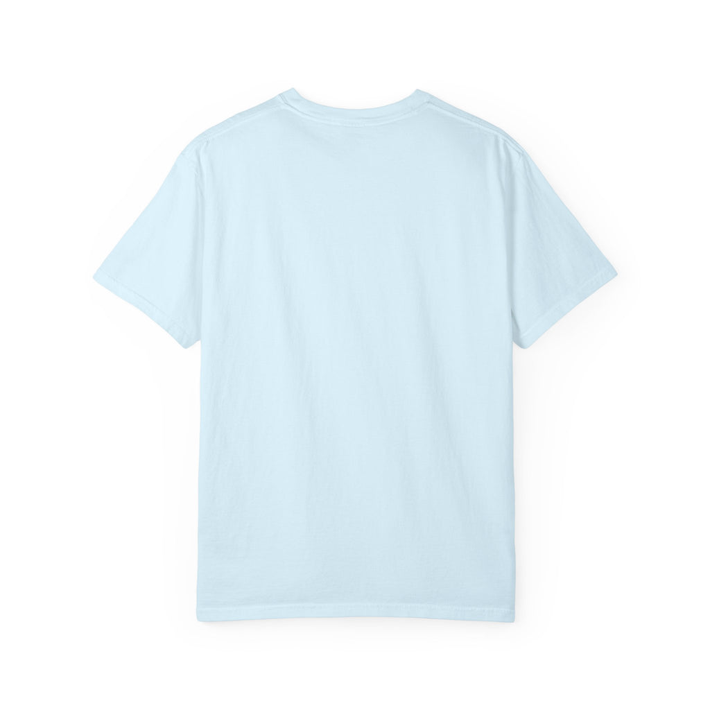 Light blue crewneck t-shirt, plain back view with no visible graphic