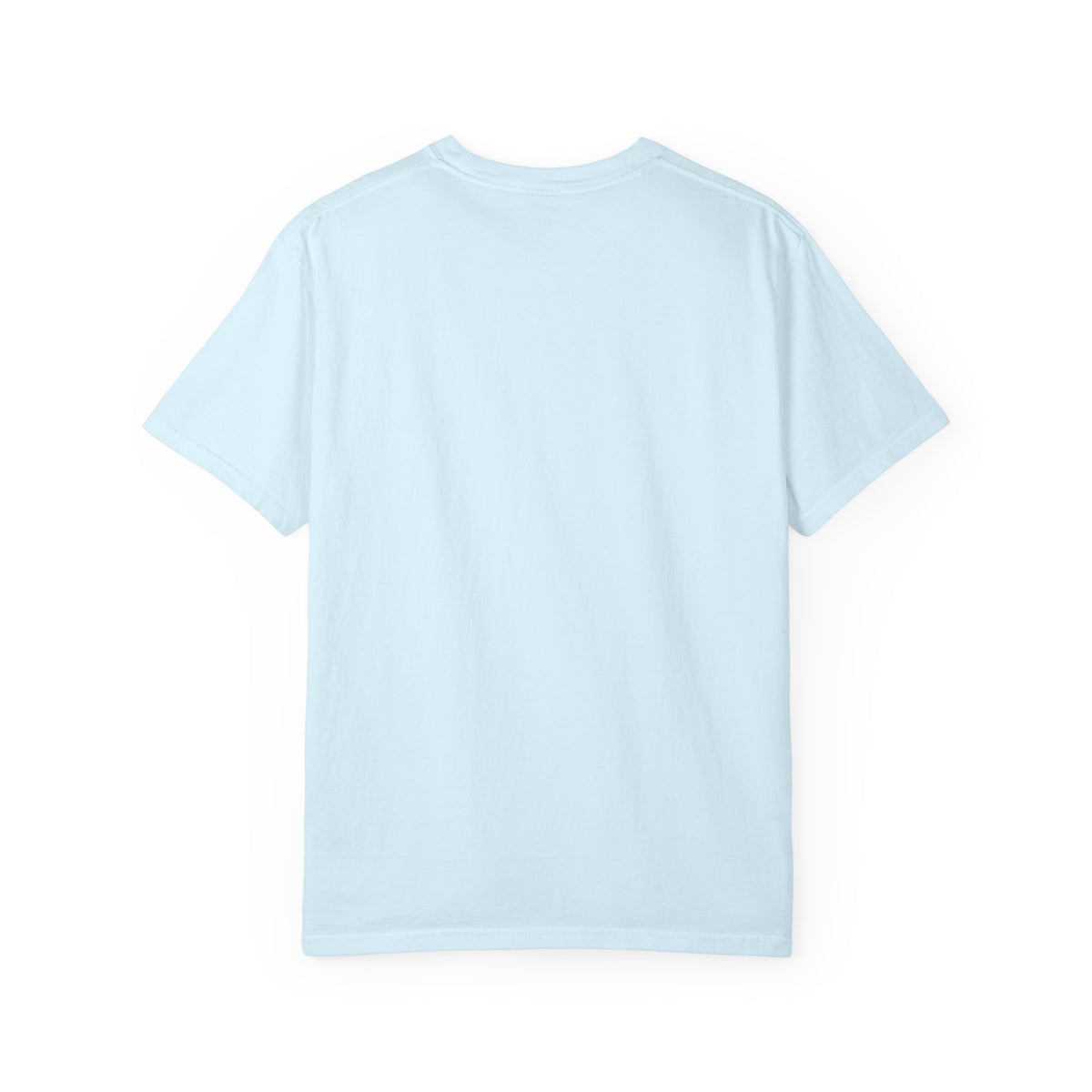 Light blue crewneck t-shirt, plain back view with no visible graphic