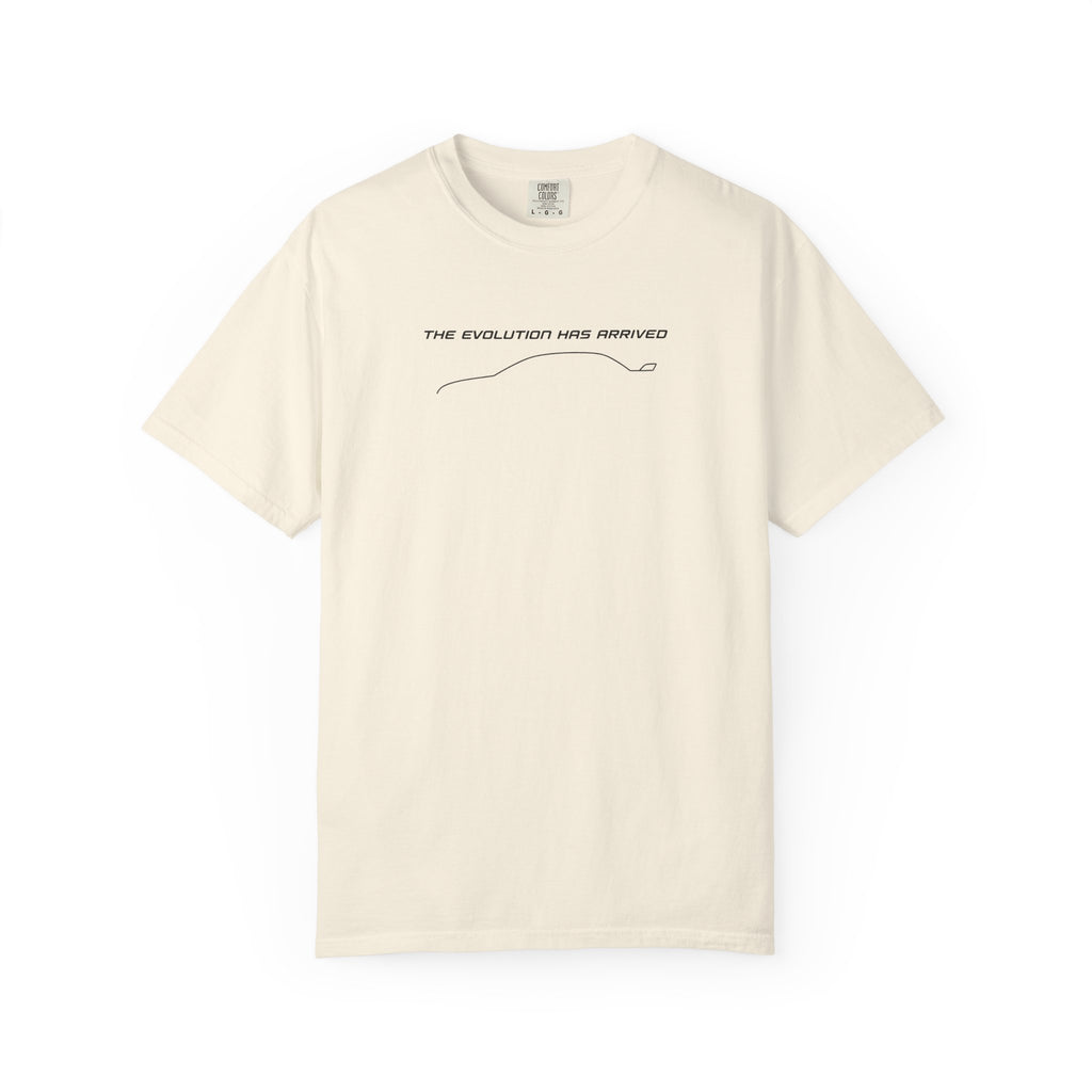 Ivory Evo Outline T-shirt with chest text and line art graphic