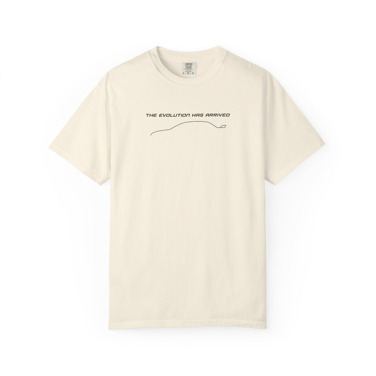 Ivory Evo Outline T-shirt with chest text and line art graphic