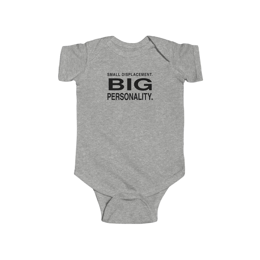 Heather gray baby bodysuit with short sleeves and front slogan graphic