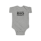 Heather gray baby bodysuit with short sleeves and front slogan graphic