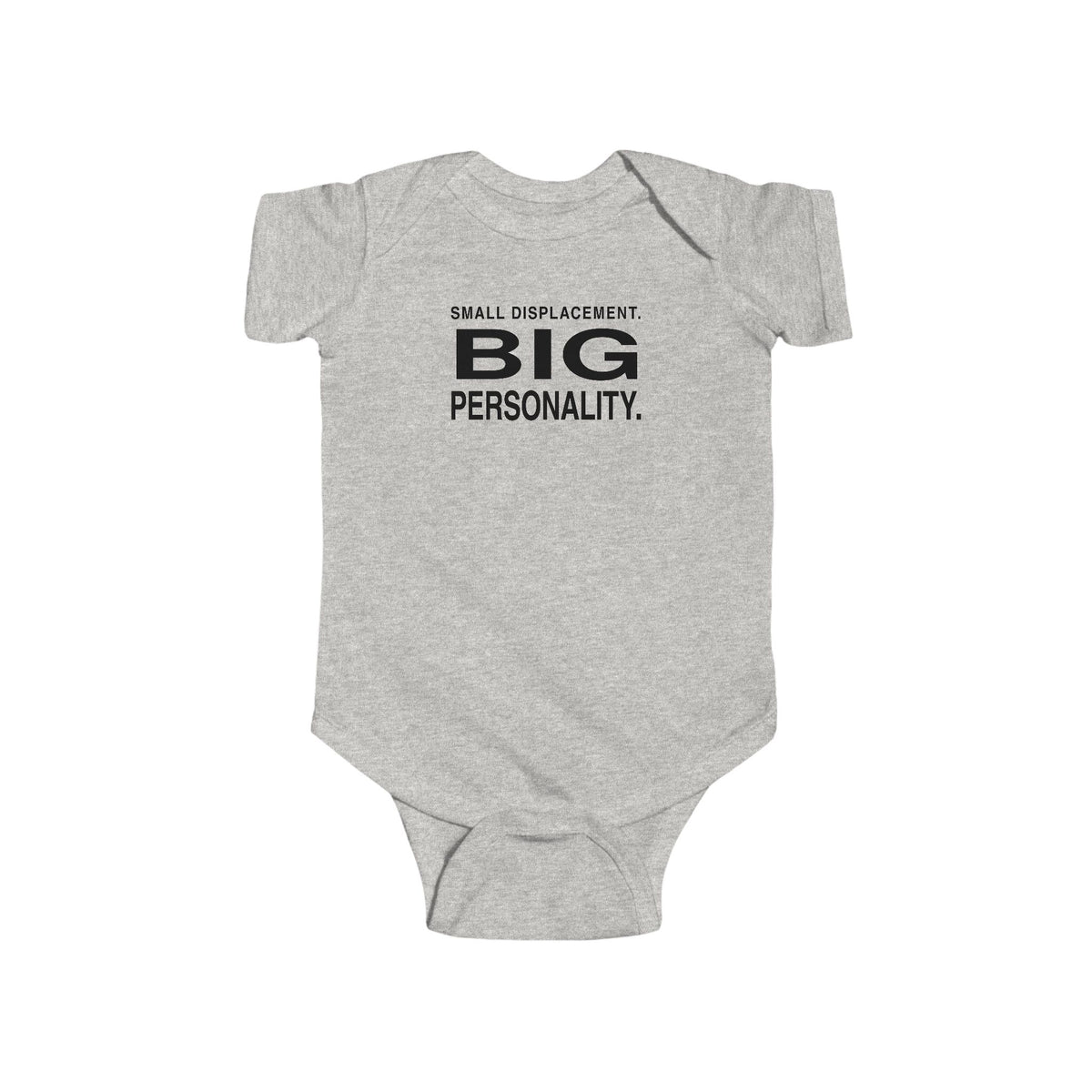 Heather gray baby bodysuit with short sleeves and front slogan graphic