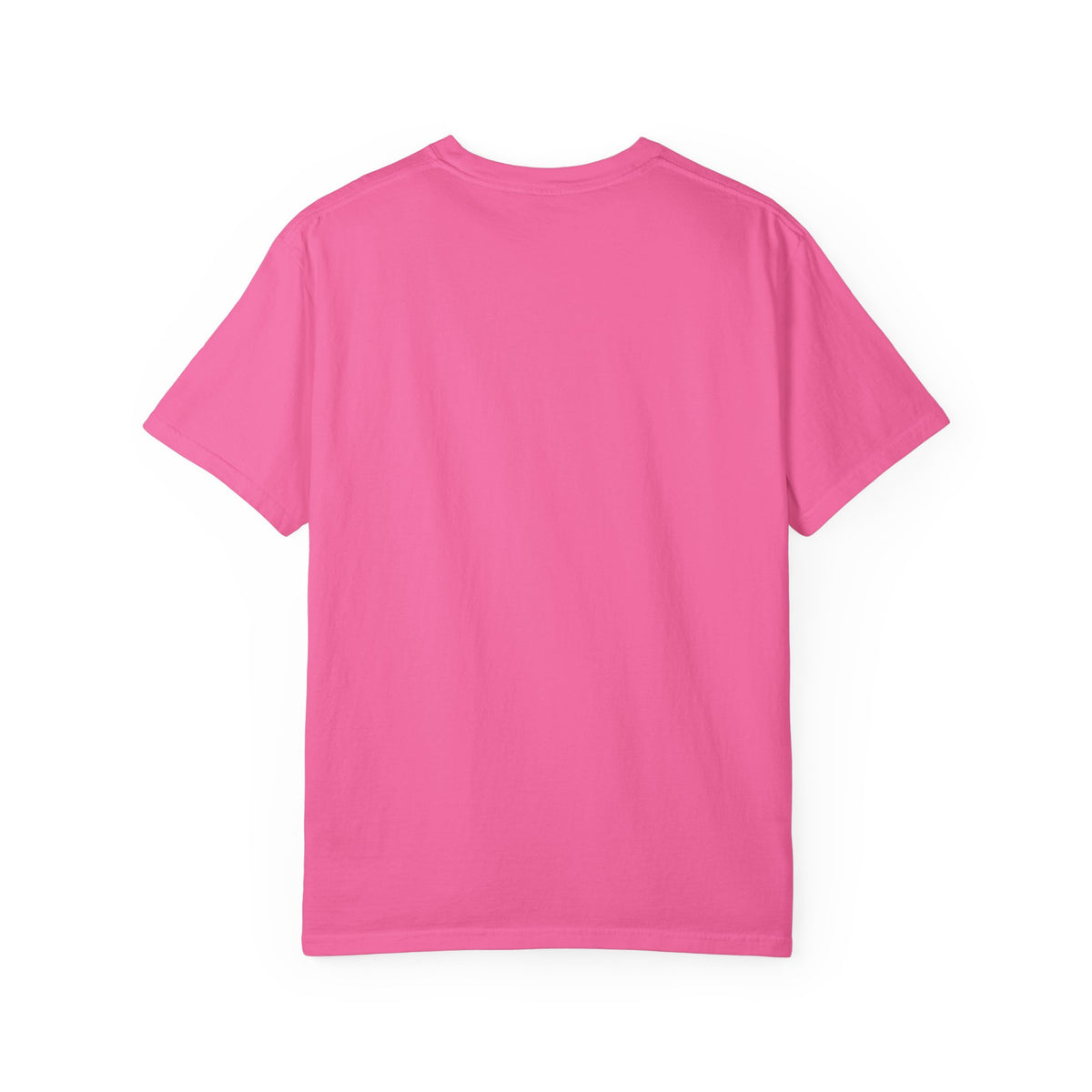 Hot pink short-sleeve crewneck t-shirt, plain front without visible graphic