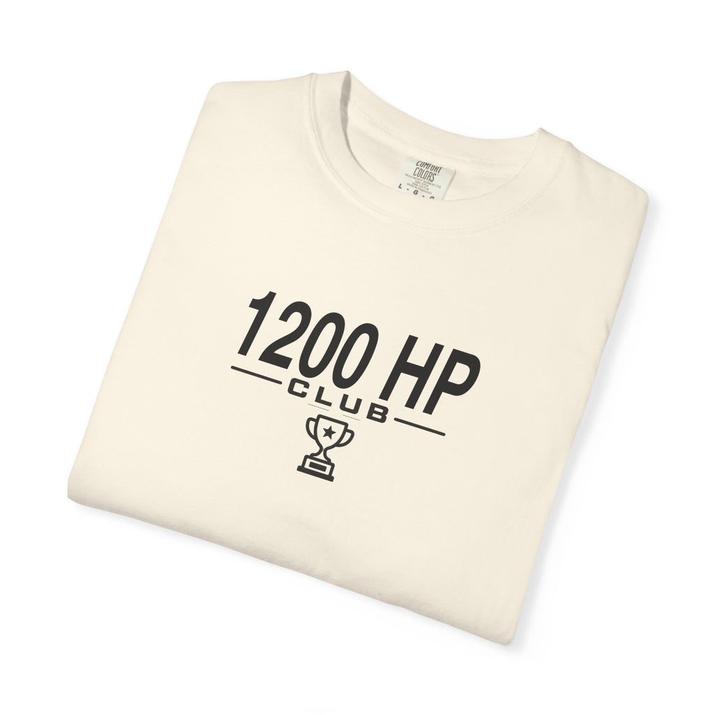 Ivory T-shirt with black “1200 HP Club” logo on the chest, short sleeves