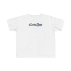 White toddler T-shirt with “Sunday Drive Club” logo on the chest