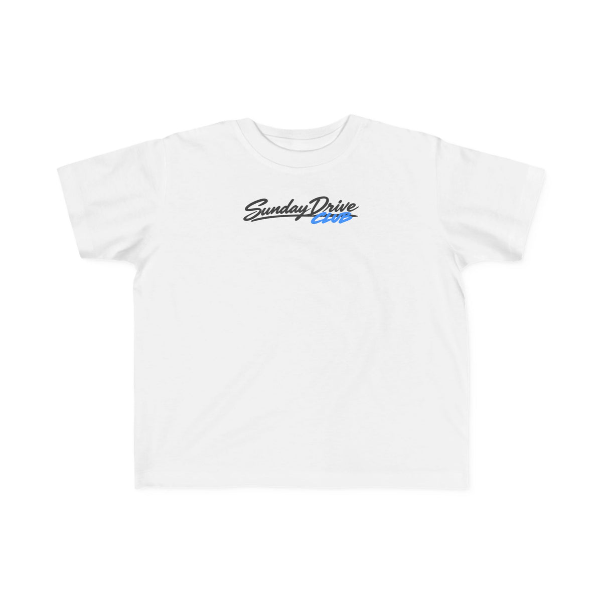 White toddler T-shirt with “Sunday Drive Club” logo on the chest