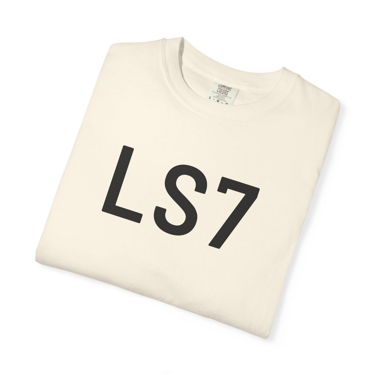 Ivory crewneck T-shirt with large black 'LS7' front print