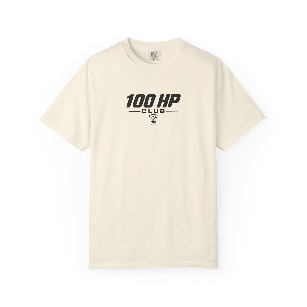 Ivory crew-neck T-shirt with 100 HP Club logo print on chest