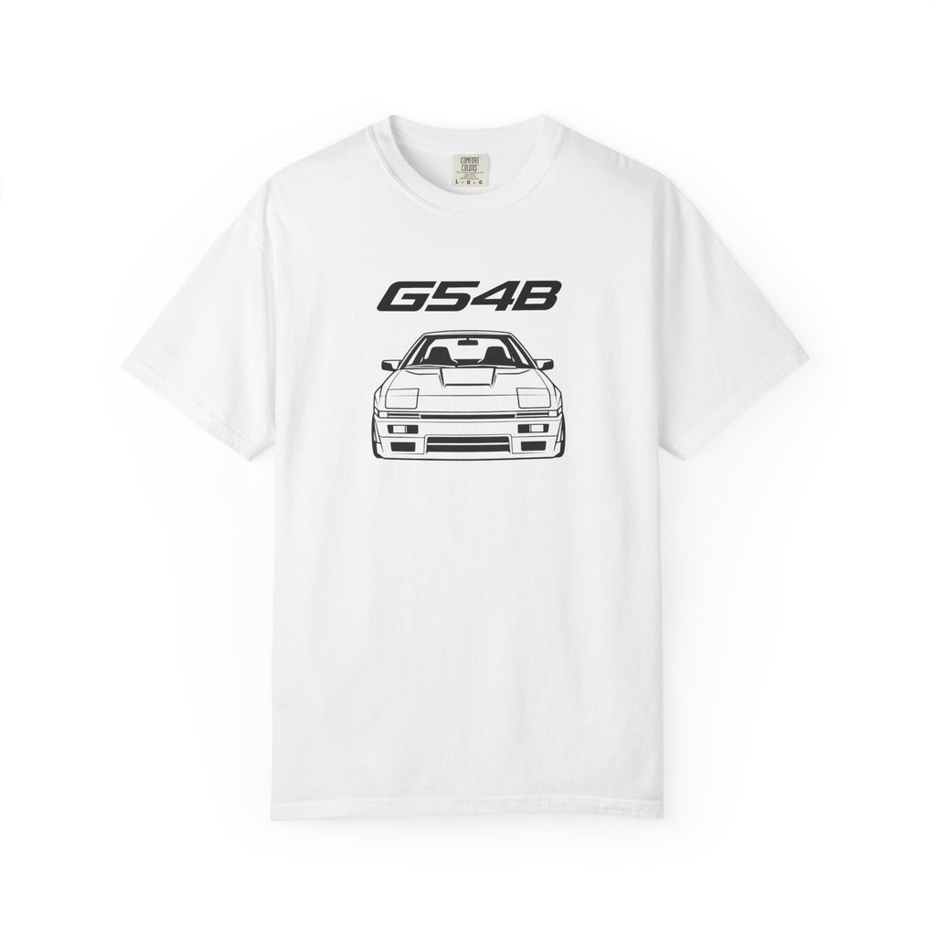 White JDM T-shirt with G54B logo and front car graphic on chest