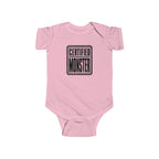 Pink baby bodysuit with “CERTIFIED MONSTER” graphic on front
