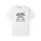 White crew-neck T-shirt with 2.6L Social Club JDM car graphic