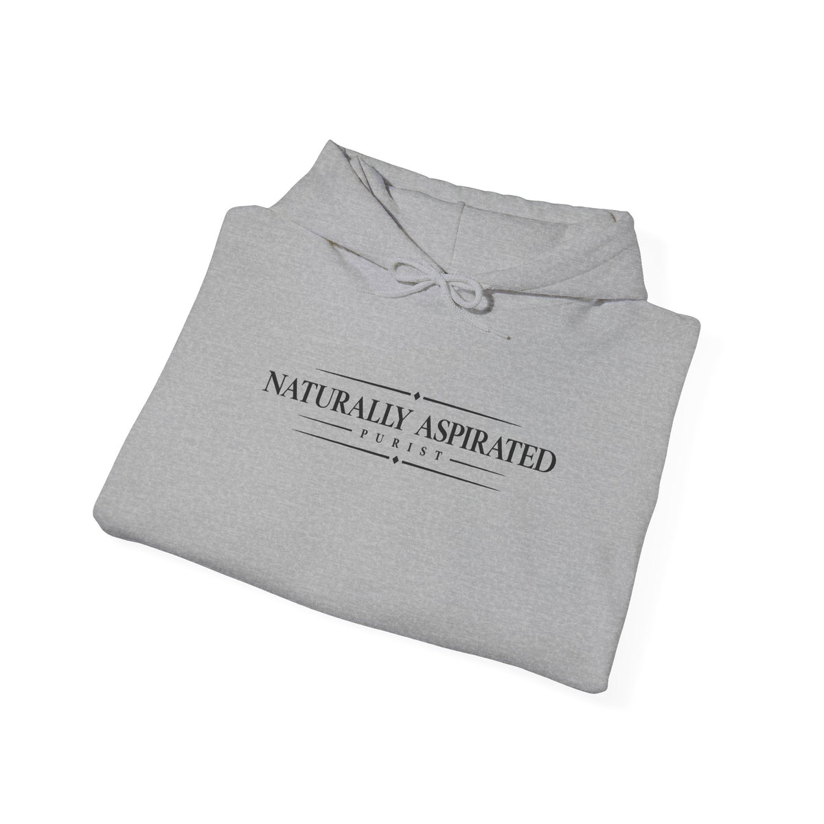 Sport grey hoodie with front pocket, drawstring hood, and Naturally Aspirated logo