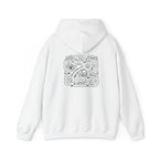 White pullover hoodie with back street map graphic and hood