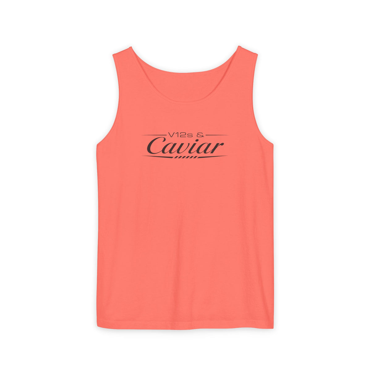 Coral tank top with “V12s Caviar” front graphic