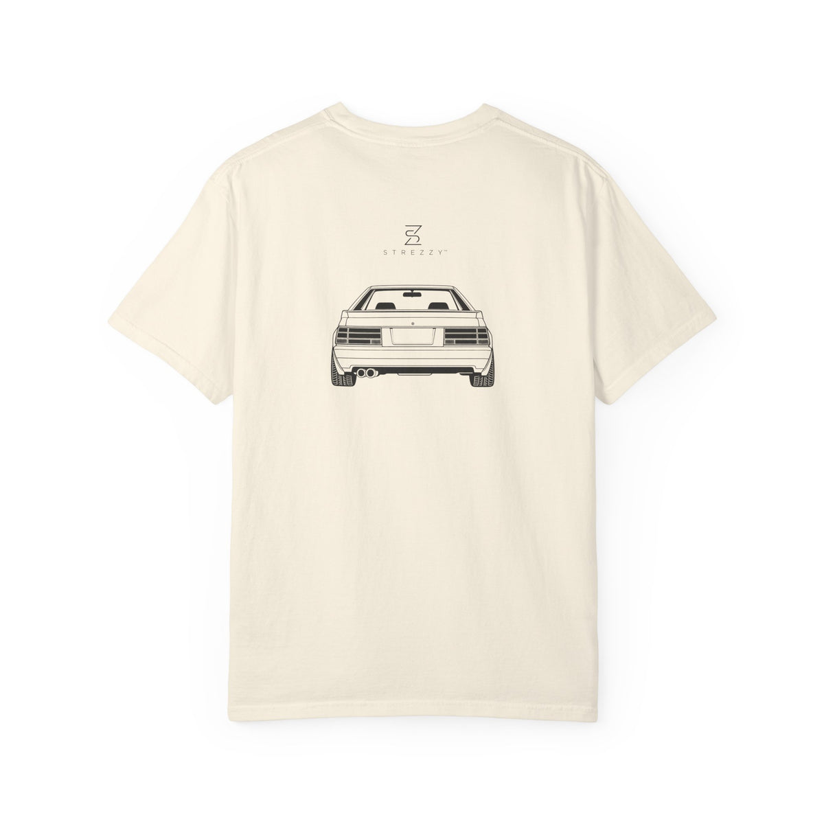 Cream JDM t-shirt, back graphic of a wide car illustration.