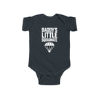 Black baby bodysuit with 'Daddy's Little Squadamate' parachute graphic