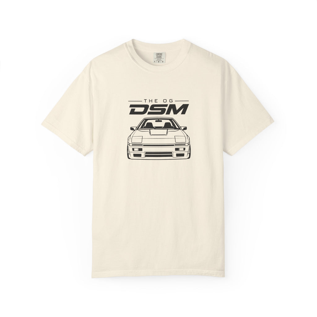 Ivory crewneck T-shirt with large front car graphic print and logo