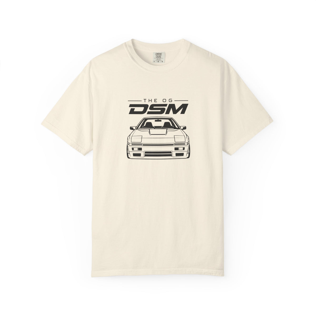 Ivory crewneck T-shirt with large front car graphic print and logo