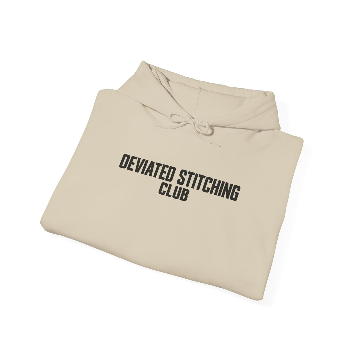 Sand hoodie with drawstring hood and DEVlATED STITCHING CLUB logo on chest