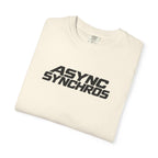Ivory crewneck T-shirt with black ASYNC SYNCHROS logo, short sleeves