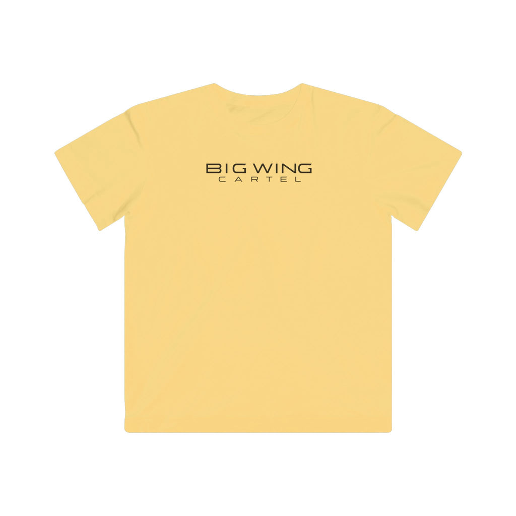 Kids butter yellow T-shirt with Big Wing Cartel chest logo graphic