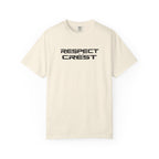Ivory crewneck T-shirt with "RESPECT CREST" logo graphic on the front