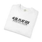White Flat Six Social Club T-shirt with large chest graphic, folded
