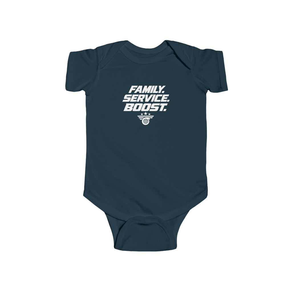 Baby bodysuit, navy blue, front graphic print