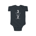 Black baby bodysuit with Three Pedals graphic on front