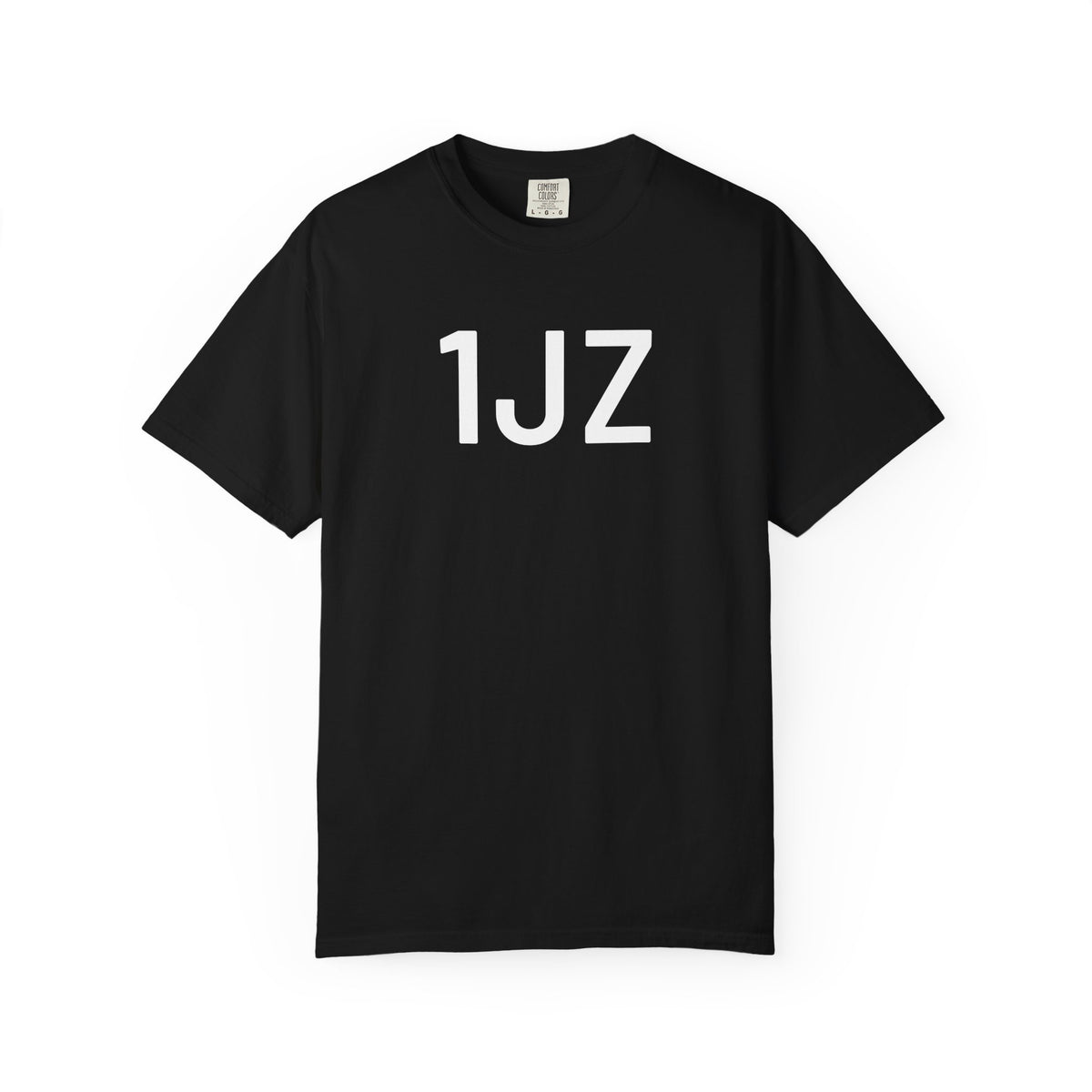 Black T-shirt with bold white "1JZ" front print