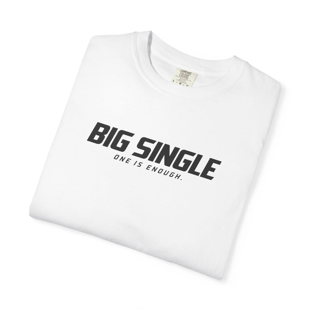 White T-shirt with crew neck and “BIG SINGLE” front graphic, short sleeves