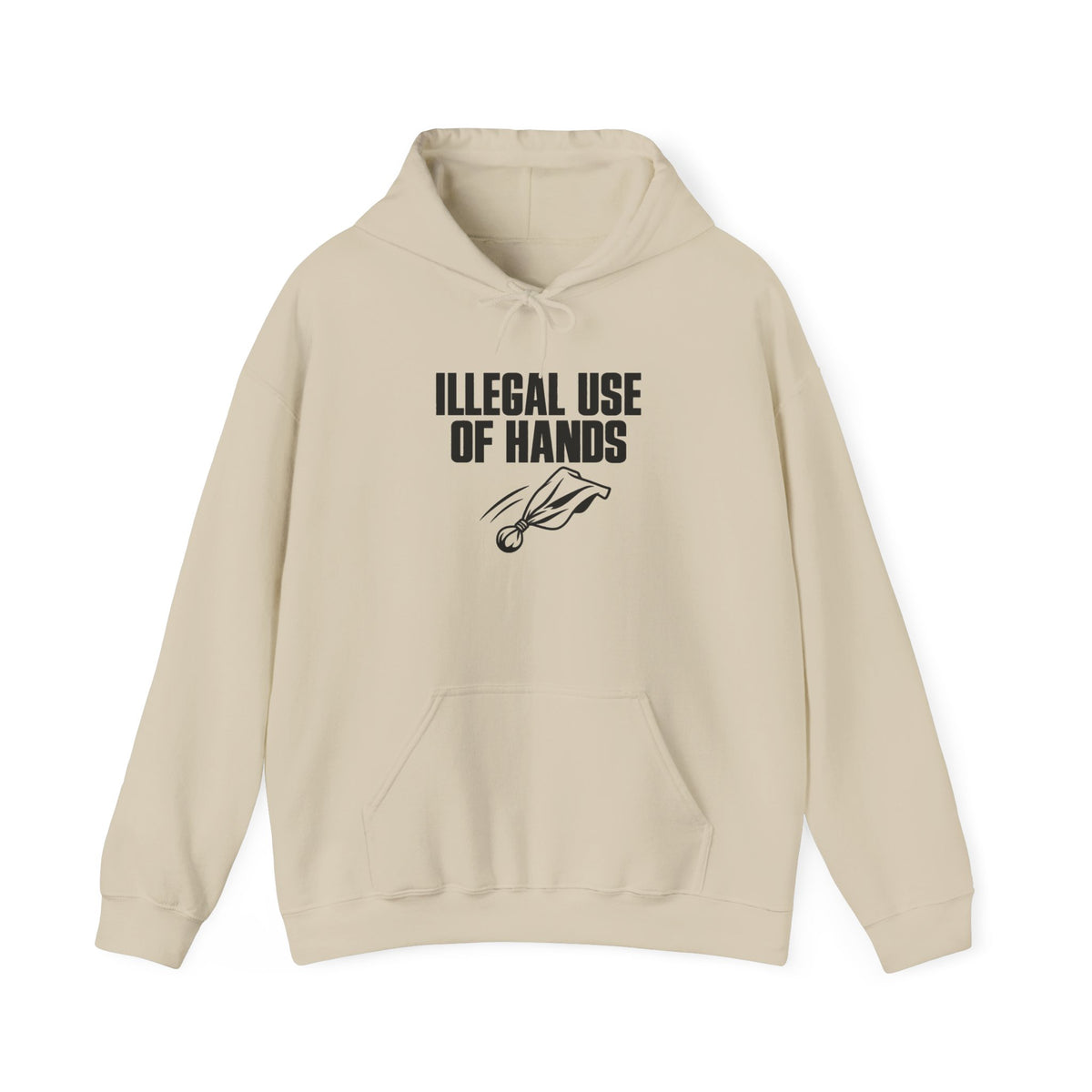 Sand football penalty hoodie with “ILLEGAL USE OF HANDS” front graphic