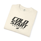 Ivory graphic T-shirt with "COLD START SEASON" logo, folded flat