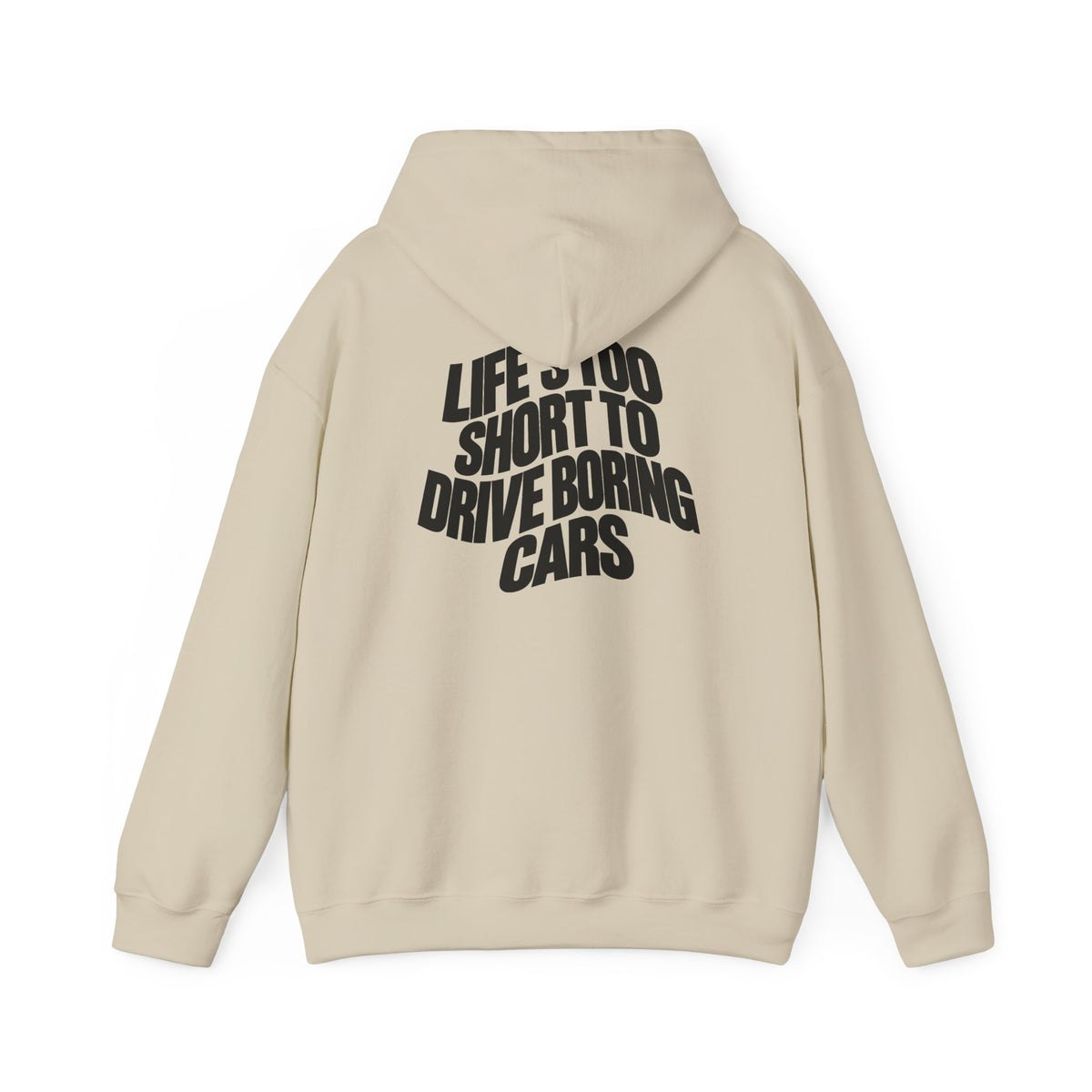 Sand pullover hoodie with centered back graphic text