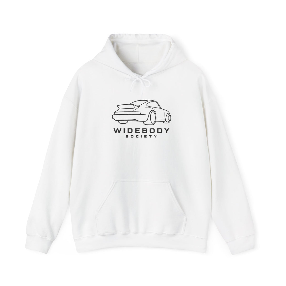 White Euro hoodie with car graphic logo, hood and drawstring