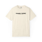 Ivory crewneck T-shirt with “FAMILY SPEC” and “DAILY DRIVER” front graphic
