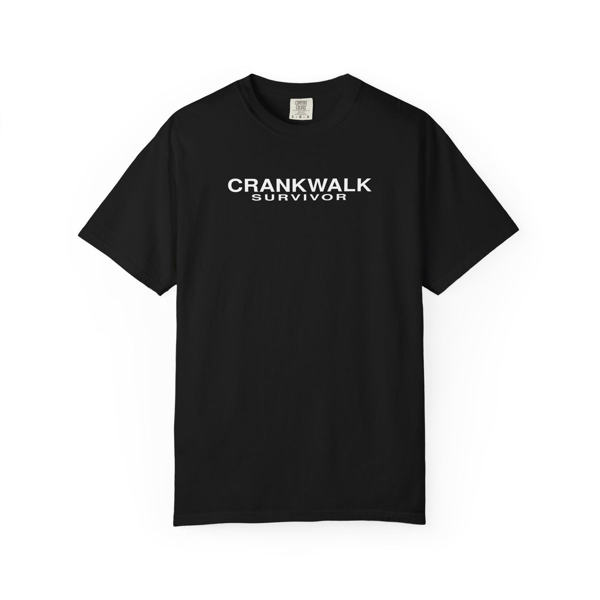 Black Crankwalk Survivor T-shirt with front screen print logo.