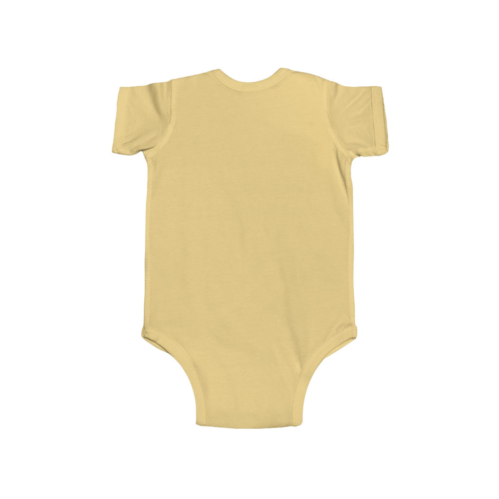 Butter yellow baby bodysuit, short sleeves, plain back view