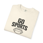 Ivory football T-shirt with black 'GO SPORTS' logo and football graphic
