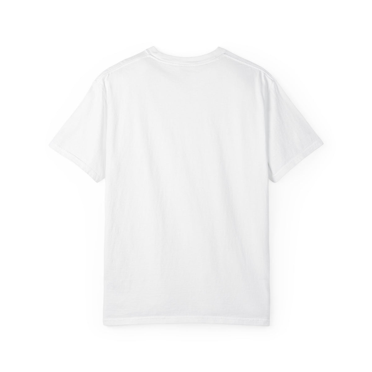 White crew-neck T-shirt back view, plain design with no front graphic