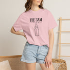 Pink 'THE 3AM CLUB' baby bottle graphic T-shirt on model, crew neck
