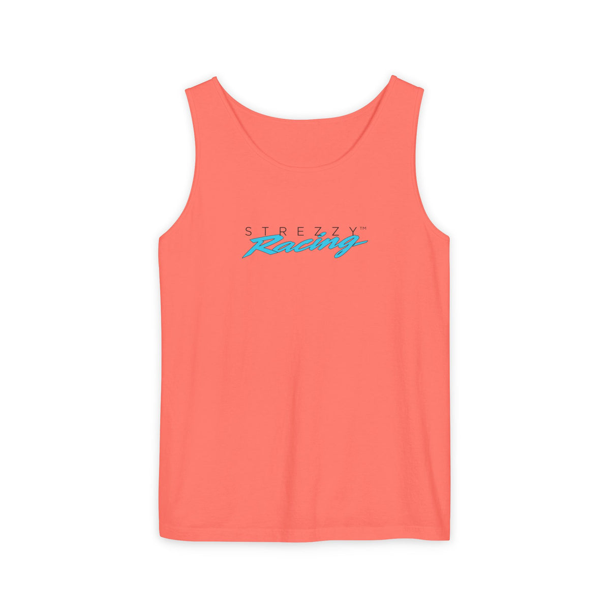Neon orange racing tank top with crew neckline and front logo print