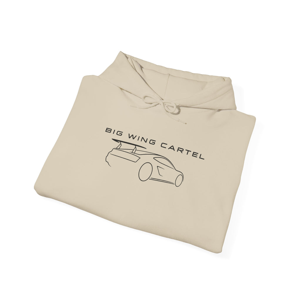 Big Wing Cartel hoodie, sand with front logo graphic and hood