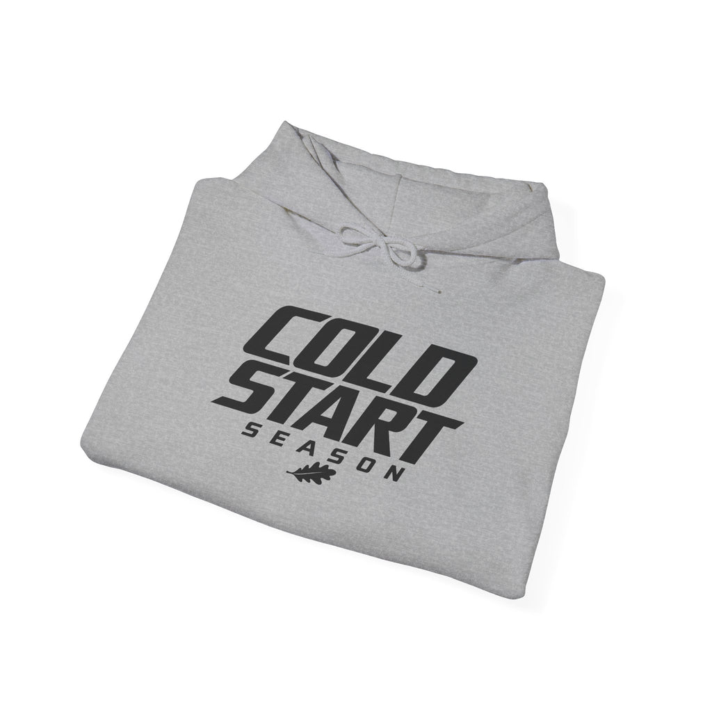 Light gray folded hoodie with Cold Start Season graphic on the chest