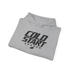 Light gray folded hoodie with Cold Start Season graphic on the chest